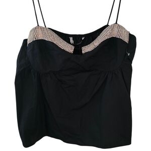 NWT Zara Rhinestone Poplin Top Black XXLarge